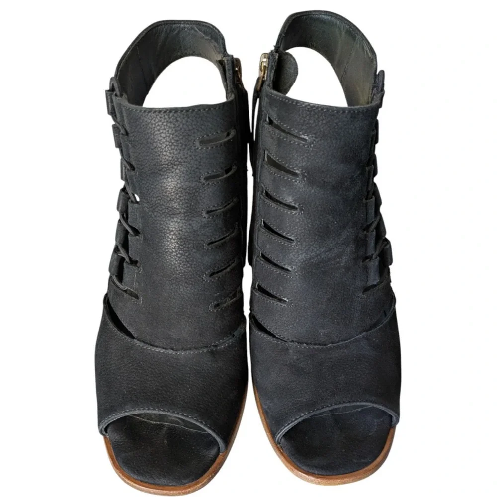 Paul Green Mindy Black Leather Lace Up Cut Out Heeled Sandal Size UK 4.5 US 7